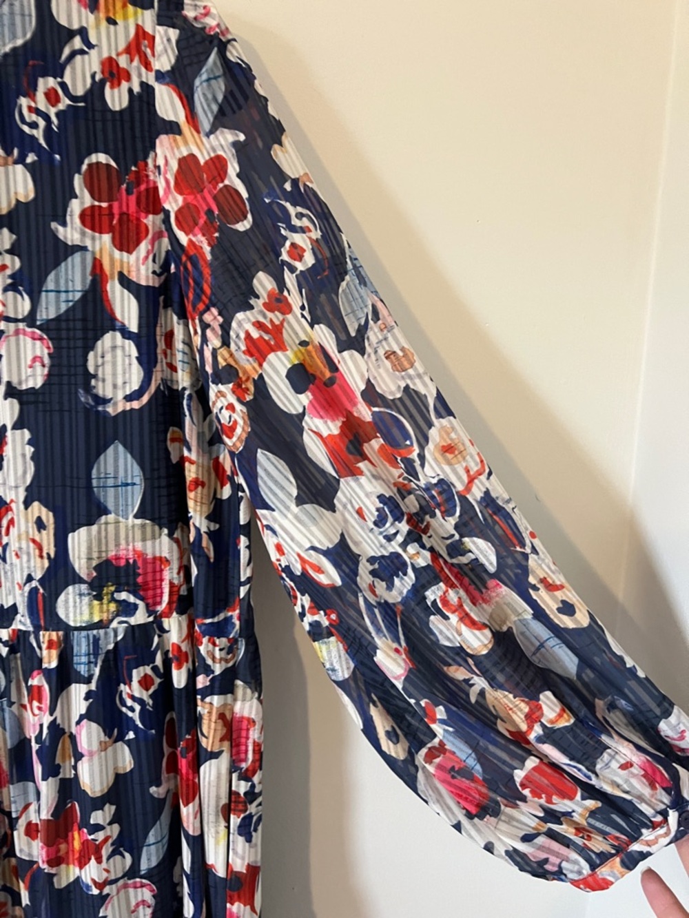 Jade Navy Floral Long Sleeve Tiered Midi Dress with Pink & Red Accents - Picture 6 of 6
